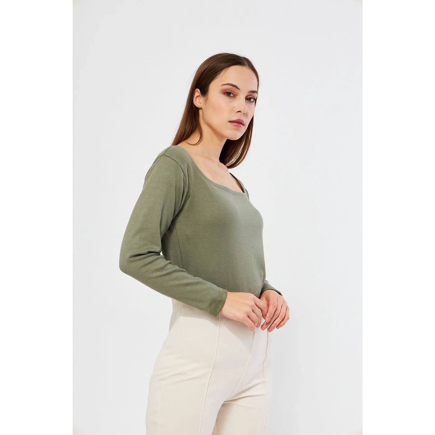 Olive Square Neck Rib Top