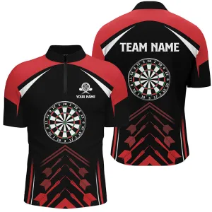 Personalized Love Darts Red Black Quarter Zip Shirt Custom Cool Dart Jersey For Men