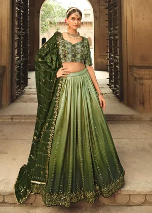 Pista Green to Olive Multi Color Sequins Festive Lehenga Choli