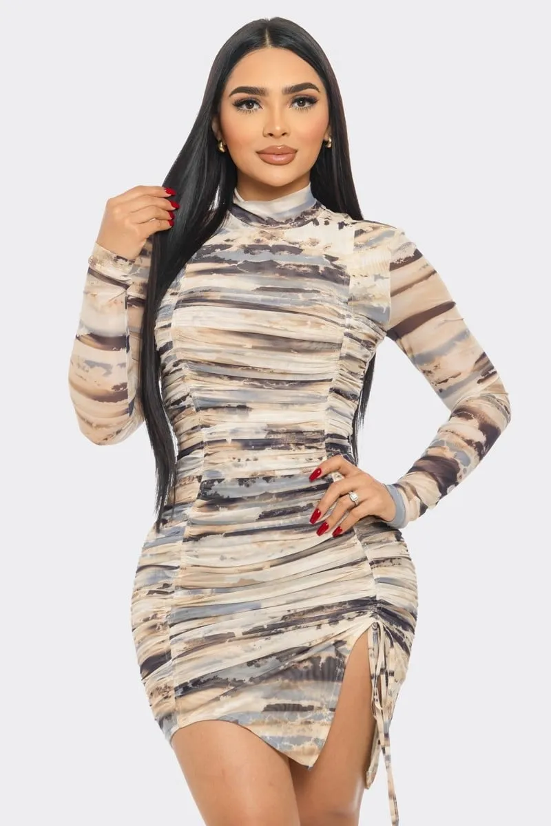 Print Mesh Mini Dress