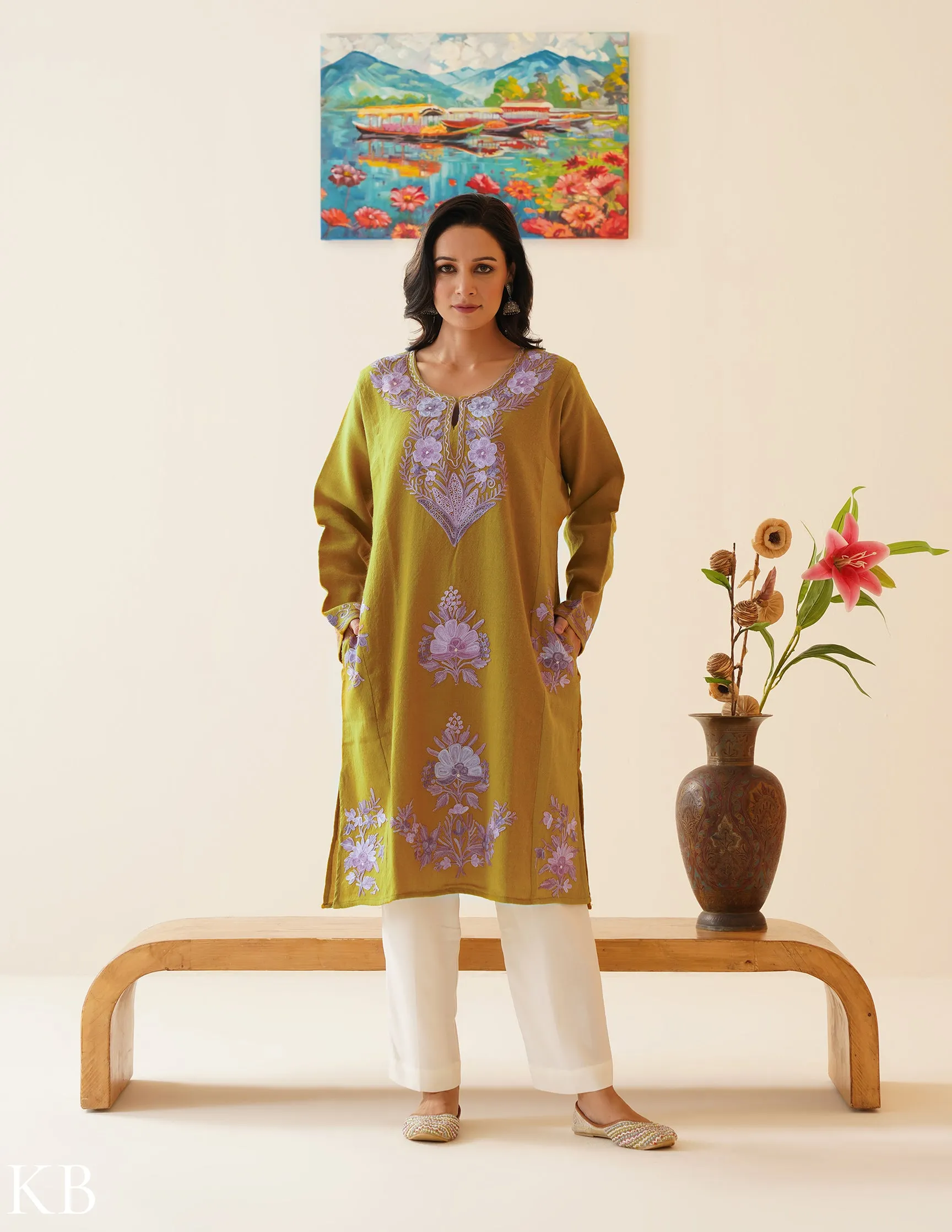 Rang-e-Khizan Pure Wool Saffron Lavender Aari Phiran