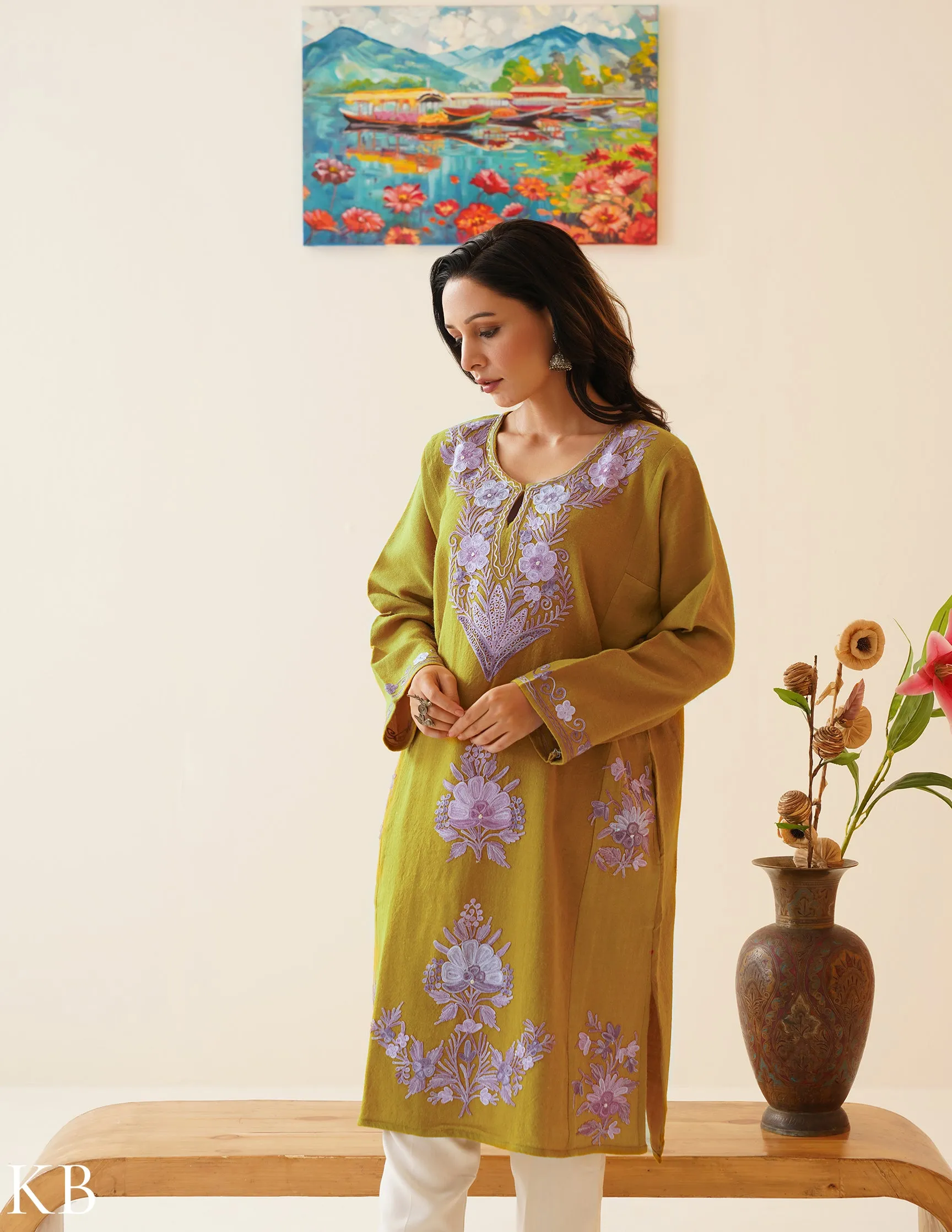 Rang-e-Khizan Pure Wool Saffron Lavender Aari Phiran