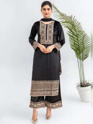 Rangz Black Velvet Embroidered 3-Piece Suit