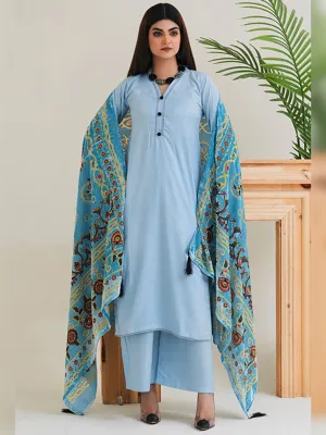 Rangz Light Blue Winter Dhanak Suit with Plachi Shawl