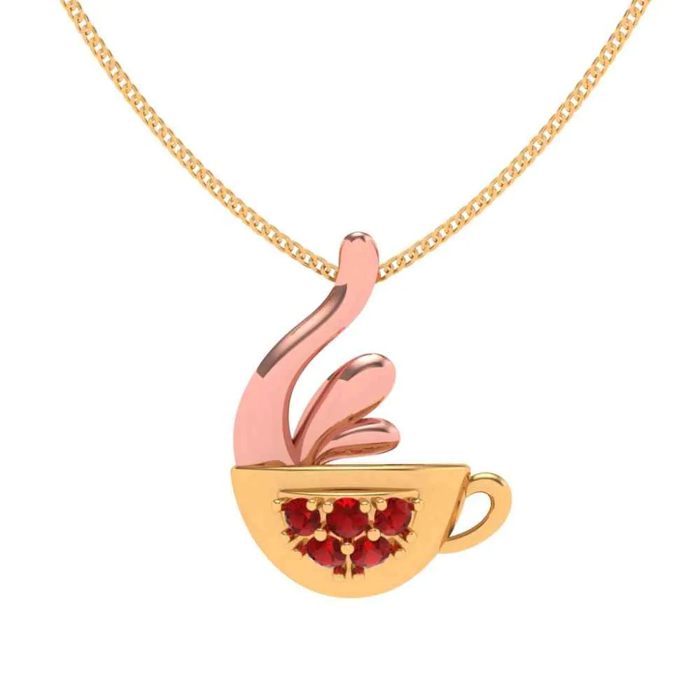 Red Crystal-studded Cup Gold Pendant