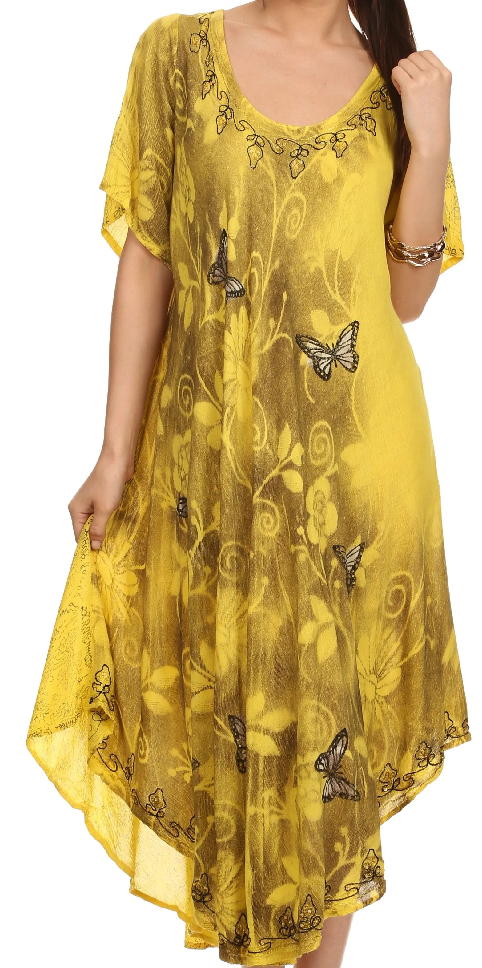 Sakkas Jana Butterfly Sequin Emroidered Cap Sleeves Caftan Dress / Cover Up