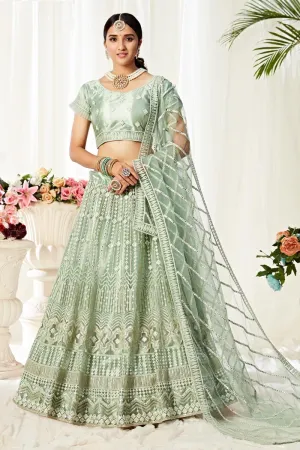 Sea Green Thread Embroidered A-Line Lehenga Choli