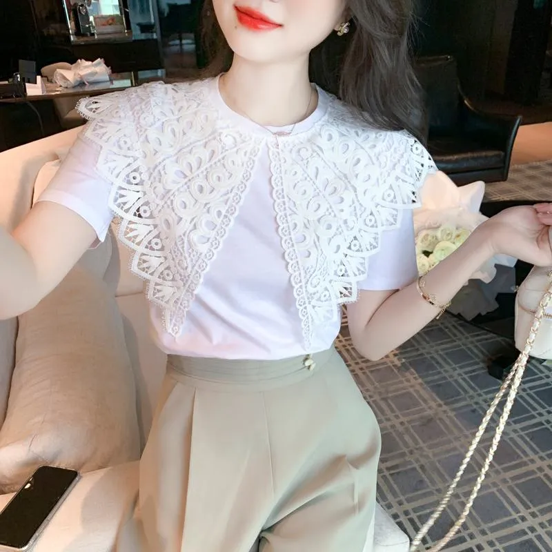 Slimming Pure Cotton Lace Patchwork Blouse