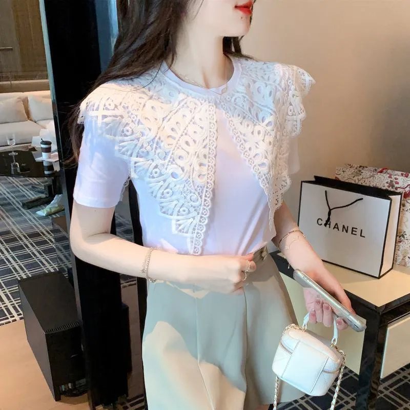 Slimming Pure Cotton Lace Patchwork Blouse