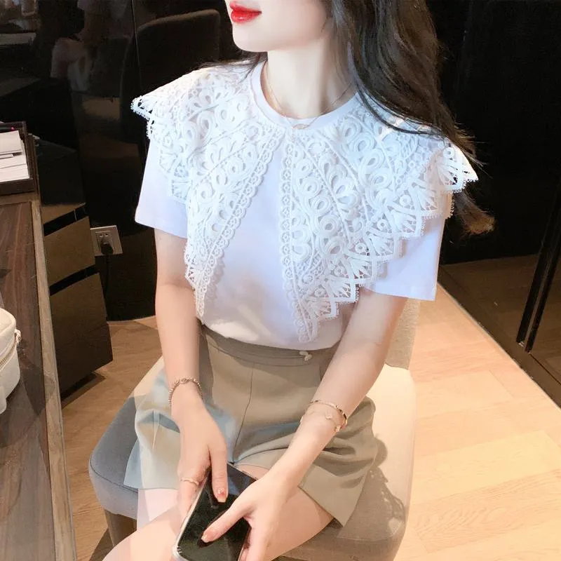 Slimming Pure Cotton Lace Patchwork Blouse