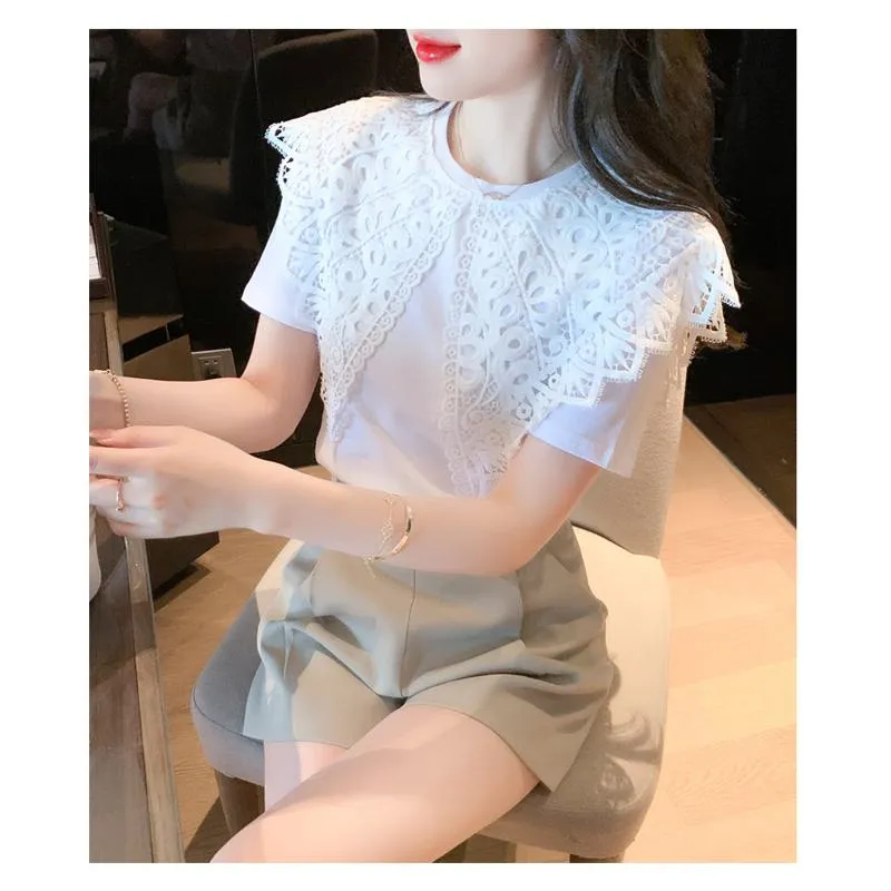 Slimming Pure Cotton Lace Patchwork Blouse