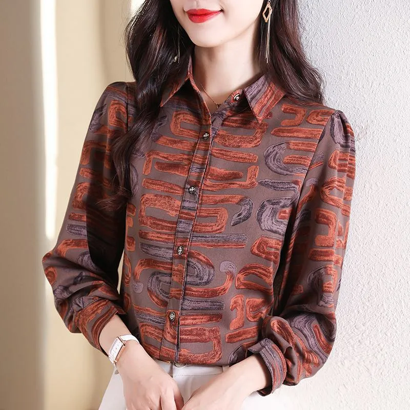 Slimming Silk Chic Print Simplicity Versatile Shirt