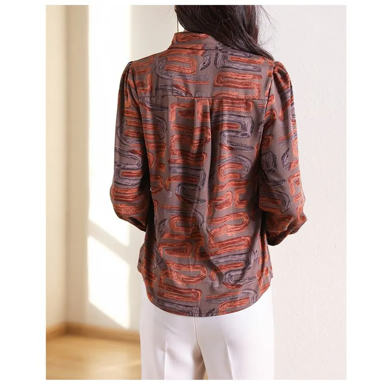 Slimming Silk Chic Print Simplicity Versatile Shirt