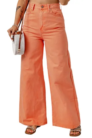 TEEK - Orange Sherbet Wide Leg High Waist Jeans