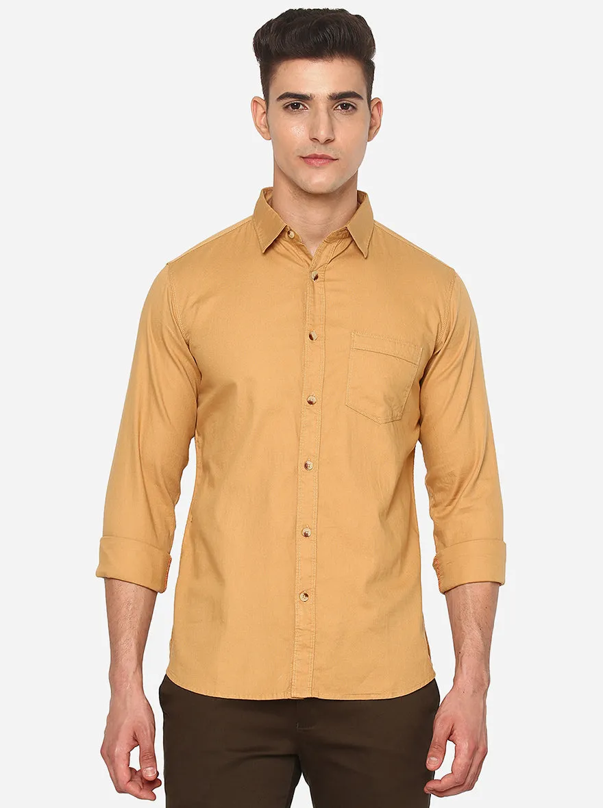 Tuffy Yellow Solid Slim Fit Semi Casual Shirt | JadeBlue