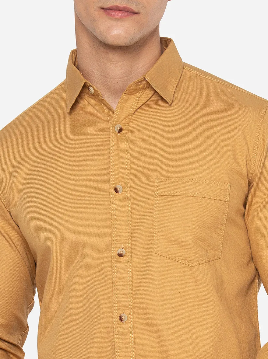 Tuffy Yellow Solid Slim Fit Semi Casual Shirt | JadeBlue