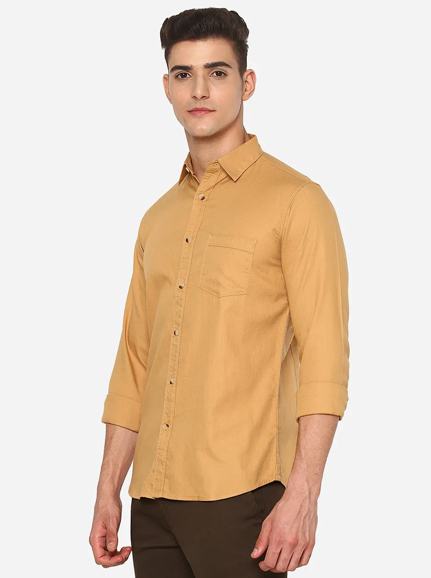 Tuffy Yellow Solid Slim Fit Semi Casual Shirt | JadeBlue