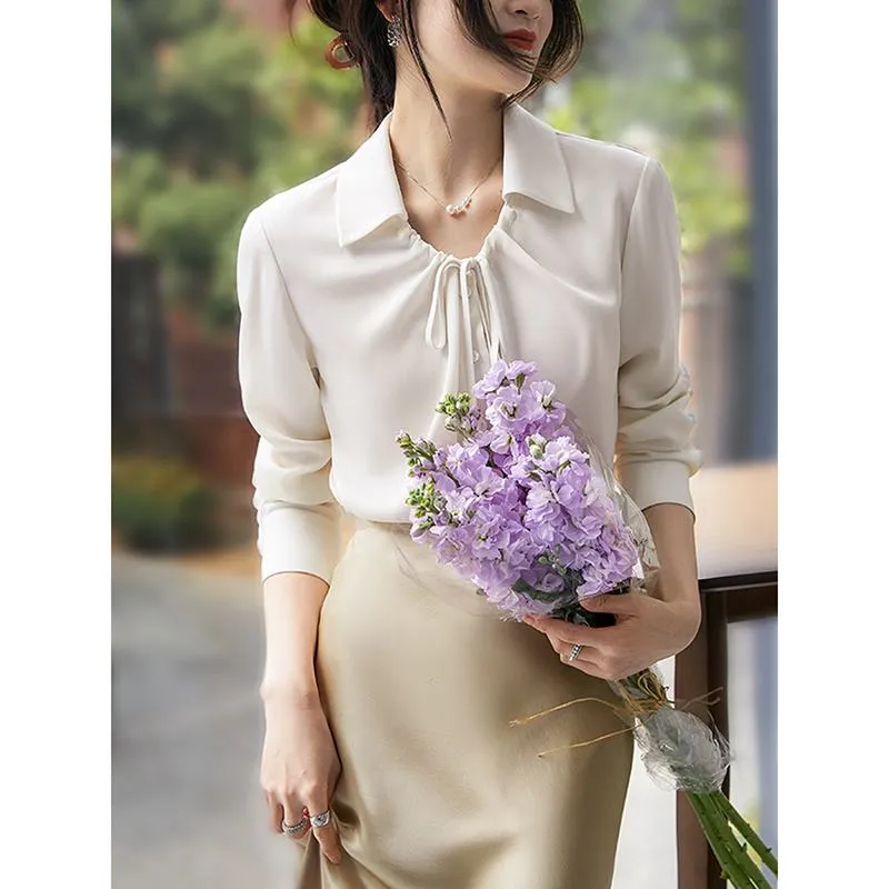 Versatile Chic Draping V-Neck Chiffon French Style Shirt