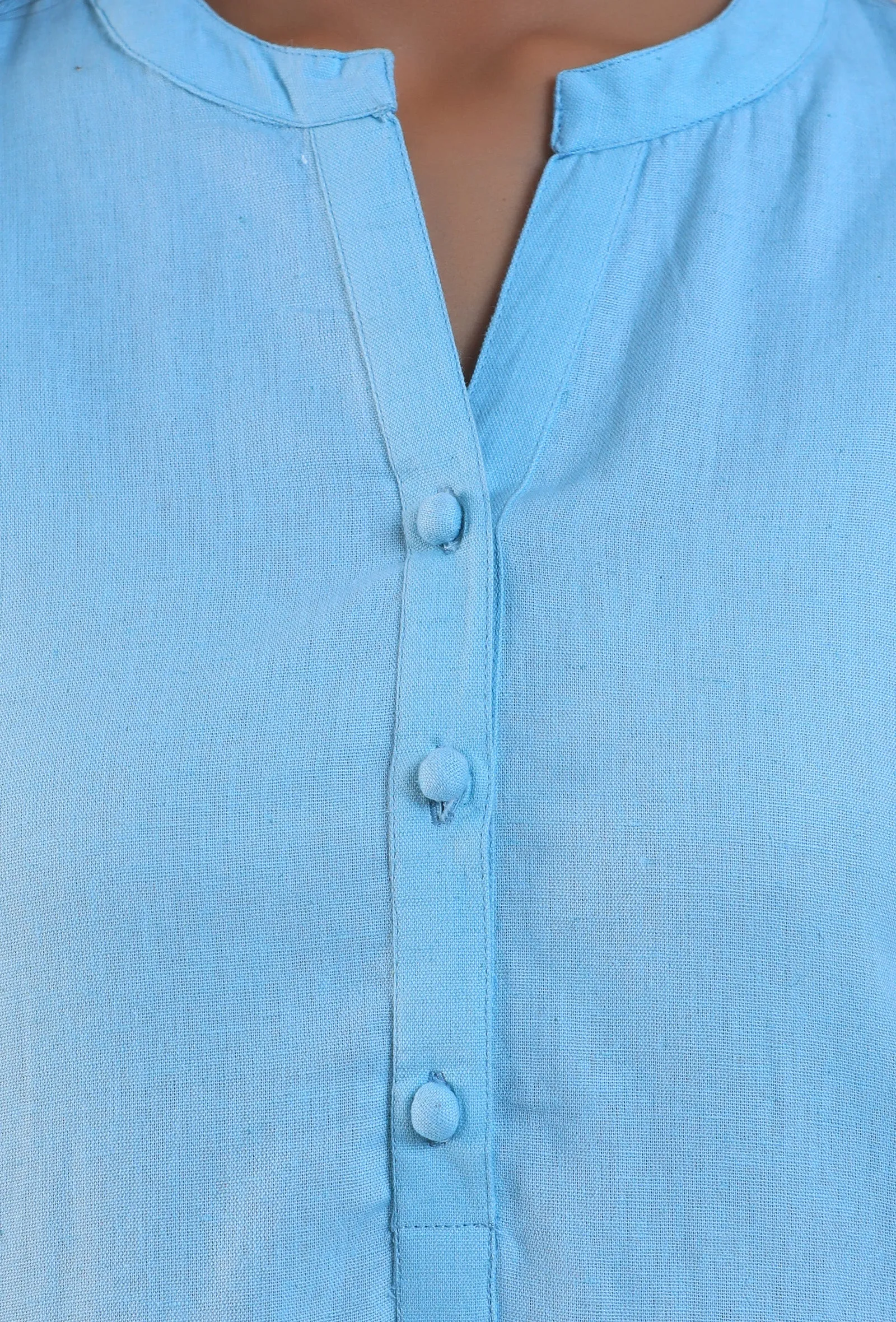 Women Blue V-Neck Cotton Kurta