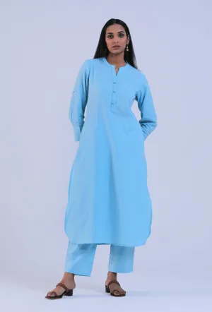 Women Blue V-Neck Cotton Kurta